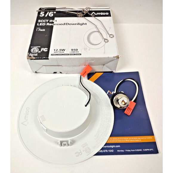 Amico 1 Pack 5/6 Inch LED Recessed Downlight White Smooth Trim 950 Lums Dimmable - Picture 4 of 6